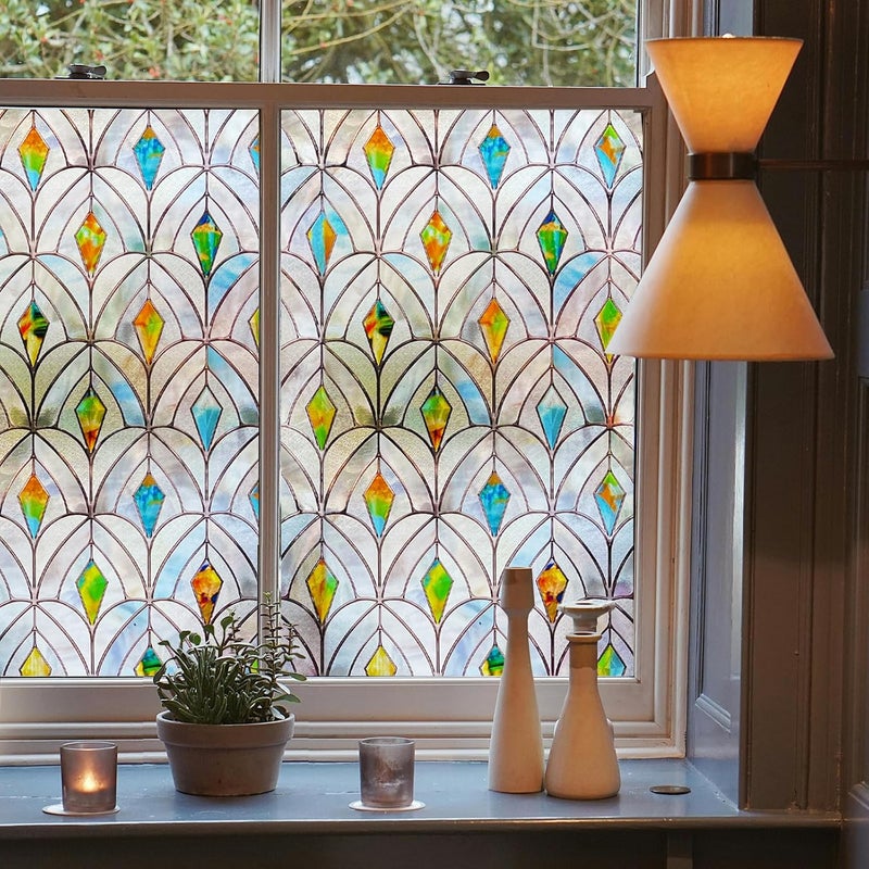 ADD.HERES 3D Stained Glass Window Film, Decorative Window Privacy Film for Bathroom,Front Door,Home, Sun Blocking Heat Control,Static Cling,Malachite, 17.3inch x 47.2inch - Image 1